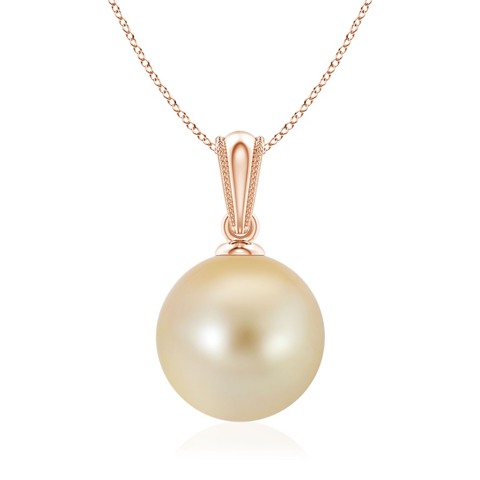 9mm AAA Golden South Sea Pearl Ornate Bale Pendant in 18K Rose Gold 