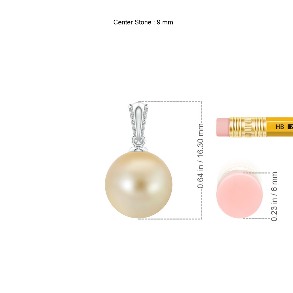 9mm AAA Golden South Sea Pearl Ornate Bale Pendant in P950 Platinum ruler