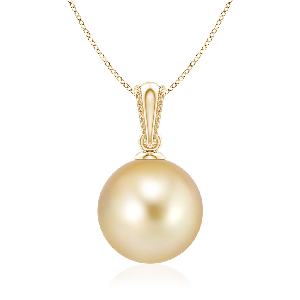 9mm AAAA Golden South Sea Pearl Ornate Bale Pendant in Yellow Gold