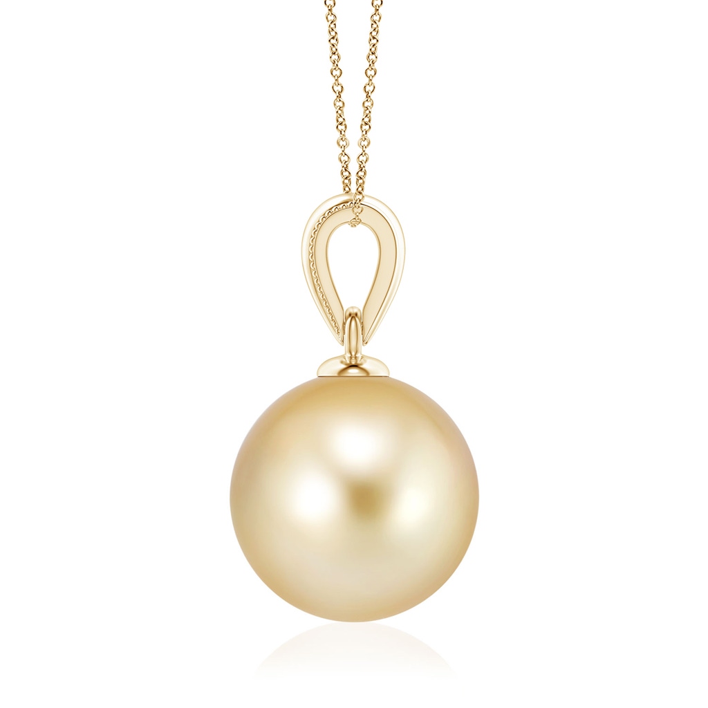 9mm AAAA Golden South Sea Pearl Ornate Bale Pendant in Yellow Gold Side 1