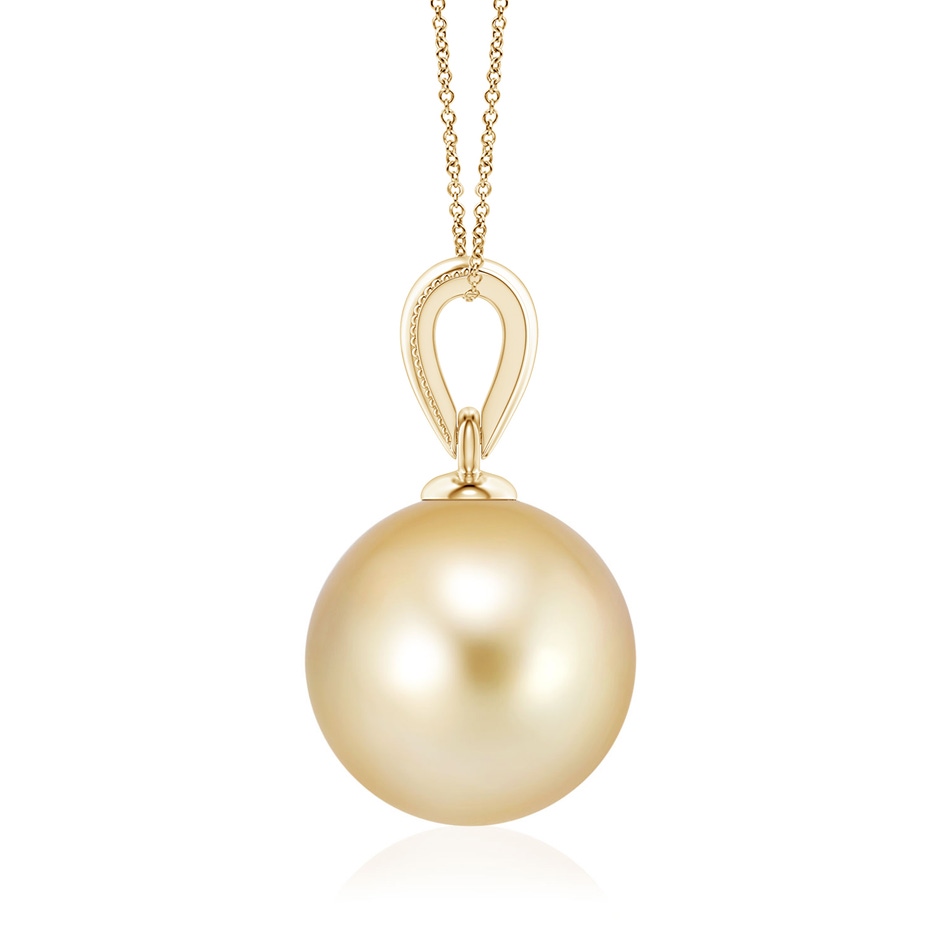 9mm AAAA Golden South Sea Pearl Ornate Bale Pendant in Yellow Gold side 1