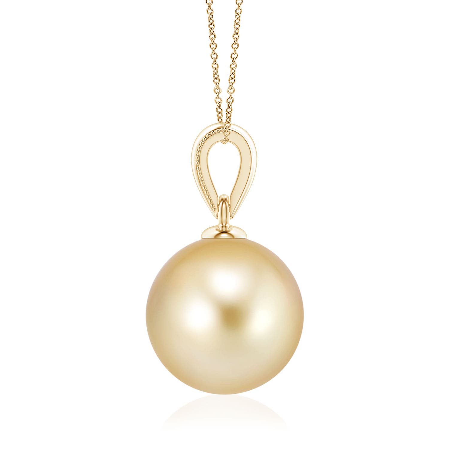 9mm AAAA Golden South Sea Pearl Ornate Bale Pendant in Yellow Gold - side 2