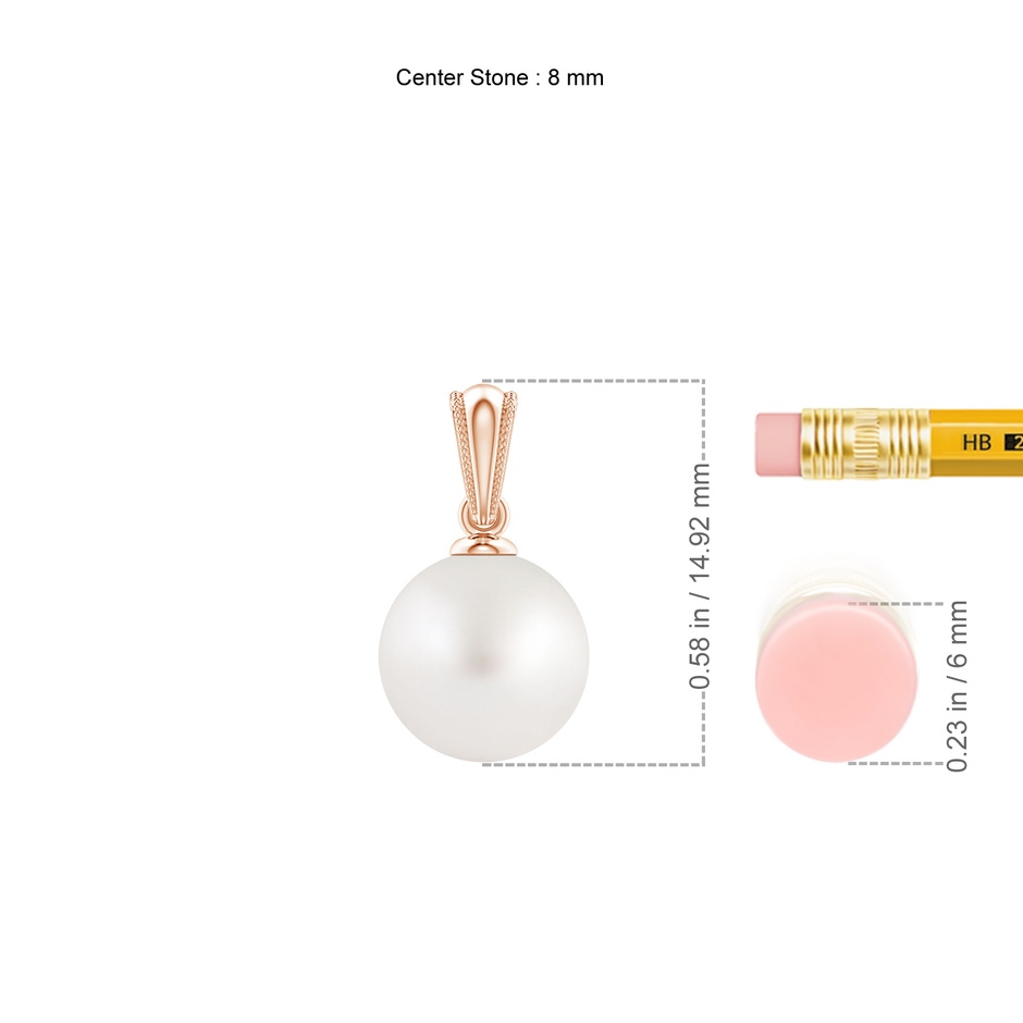 8mm AA South Sea Pearl Pendant with Ornate Bale in Rose Gold ruler