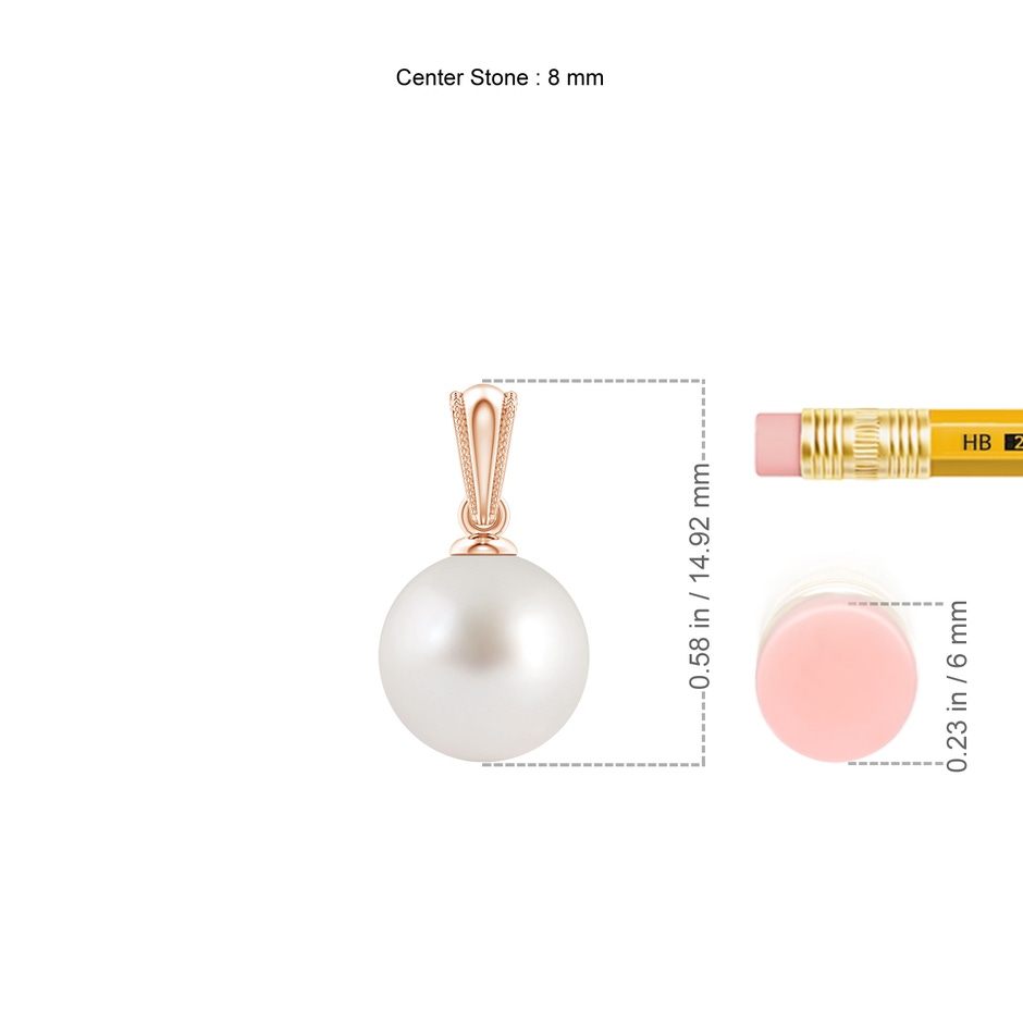 8mm AAA South Sea Pearl Pendant with Ornate Bale in Rose Gold ruler