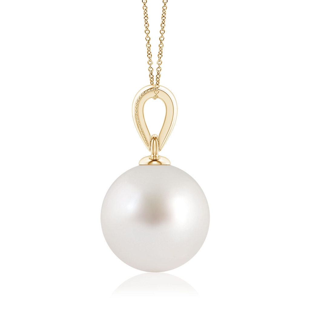 9mm AAA South Sea Pearl Pendant with Ornate Bale in 10K Yellow Gold Side 1