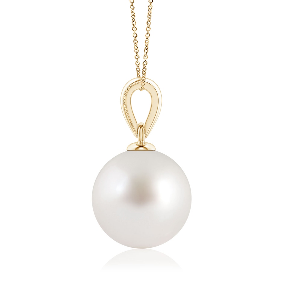 9mm AAA South Sea Pearl Pendant with Ornate Bale in 10K Yellow Gold side 1