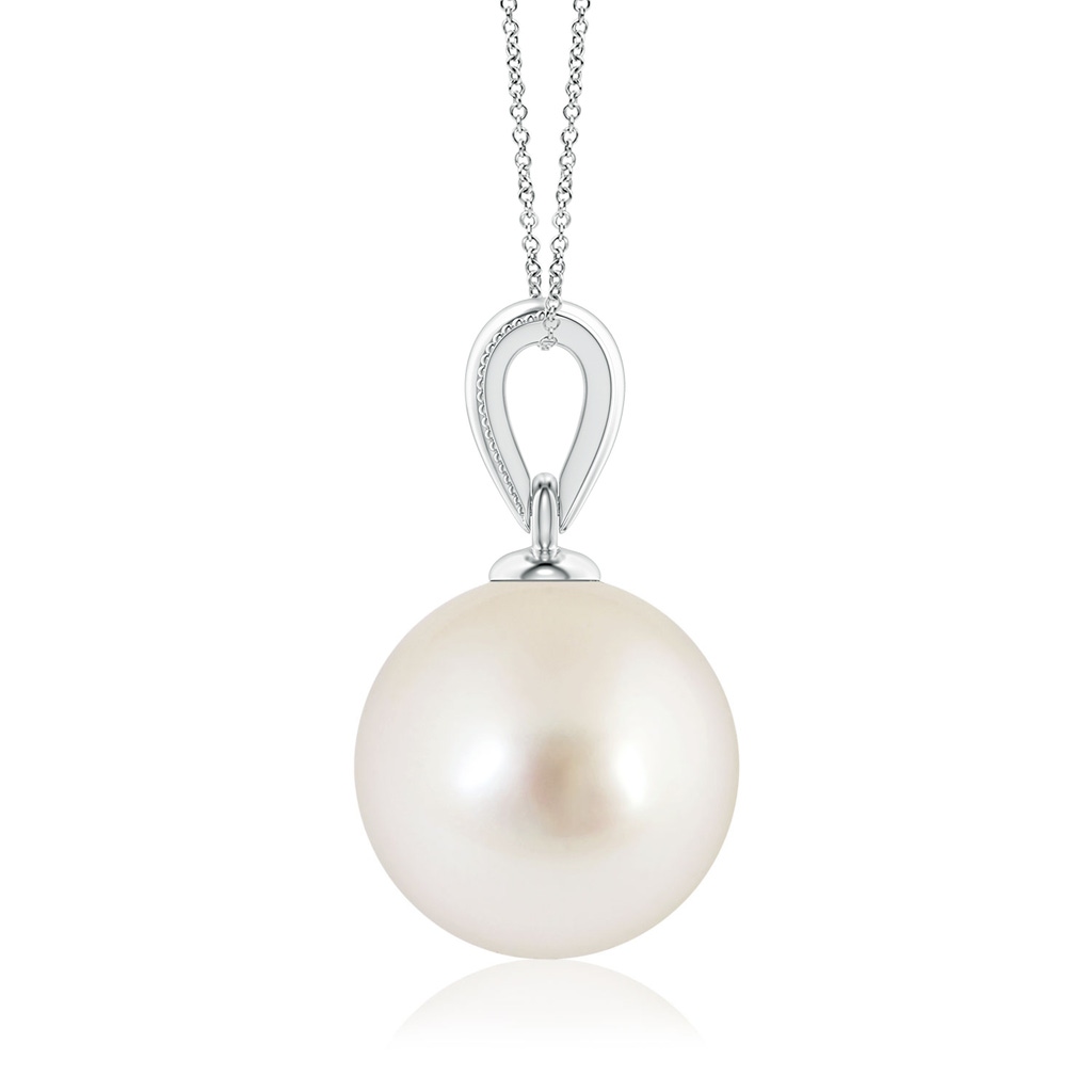 9mm AAAA South Sea Pearl Pendant with Ornate Bale in 9K White Gold Side 1