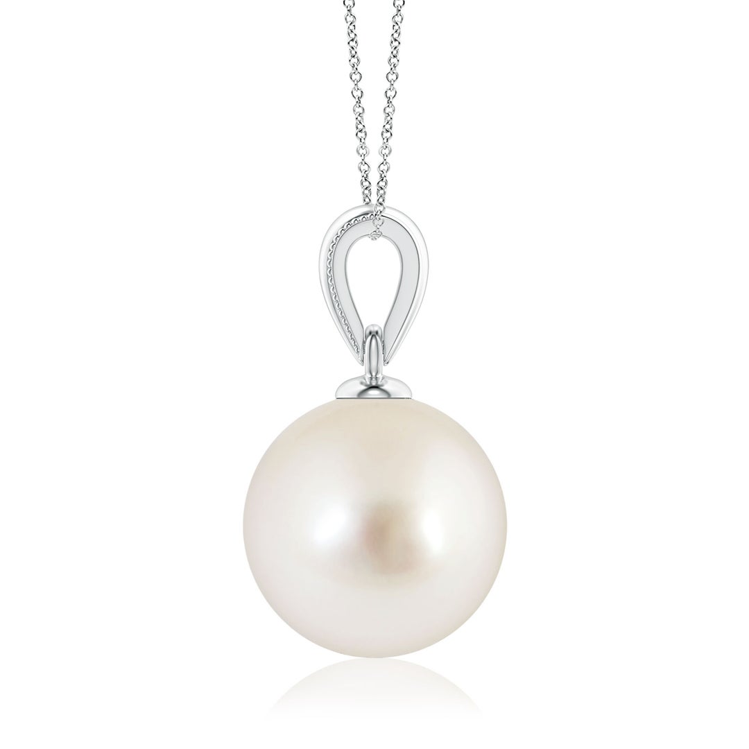 9mm AAAA South Sea Pearl Pendant with Ornate Bale in White Gold - side 1