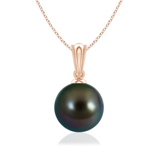 8mm AAAA Tahitian Pearl Pendant with Ornate Bale in 10K Rose Gold