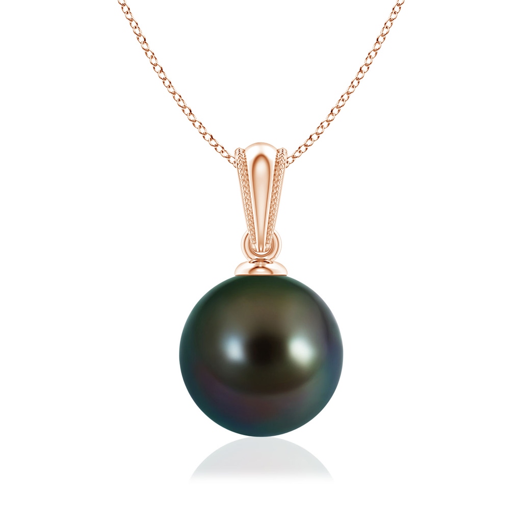 8mm AAAA Tahitian Pearl Pendant with Ornate Bale in Rose Gold
