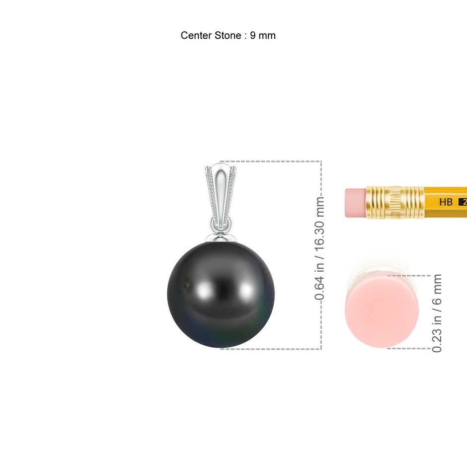 9mm AA Tahitian Pearl Pendant with Ornate Bale in White Gold ruler