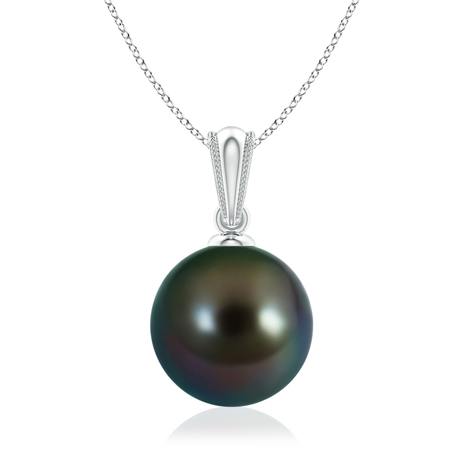 9mm AAAA Tahitian Pearl Pendant with Ornate Bale in 18K White Gold 