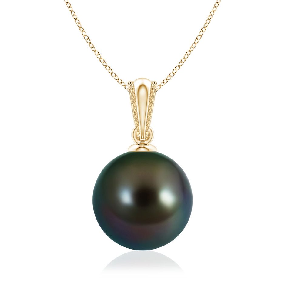 9mm AAAA Tahitian Pearl Pendant with Ornate Bale in 18K Yellow Gold 