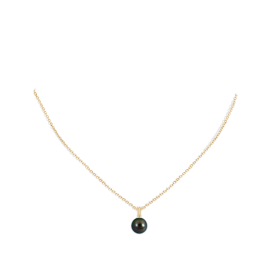 9mm AAAA Tahitian Pearl Pendant with Ornate Bale in 18K Yellow Gold pen