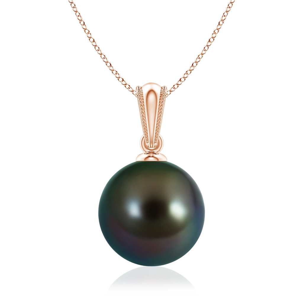 9mm AAAA Tahitian Pearl Pendant with Ornate Bale in Rose Gold