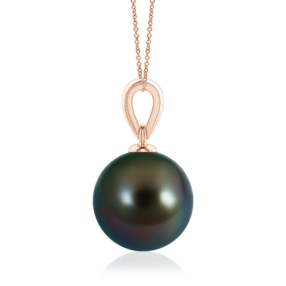 9mm AAAA Tahitian Pearl Pendant with Ornate Bale in Rose Gold side 1