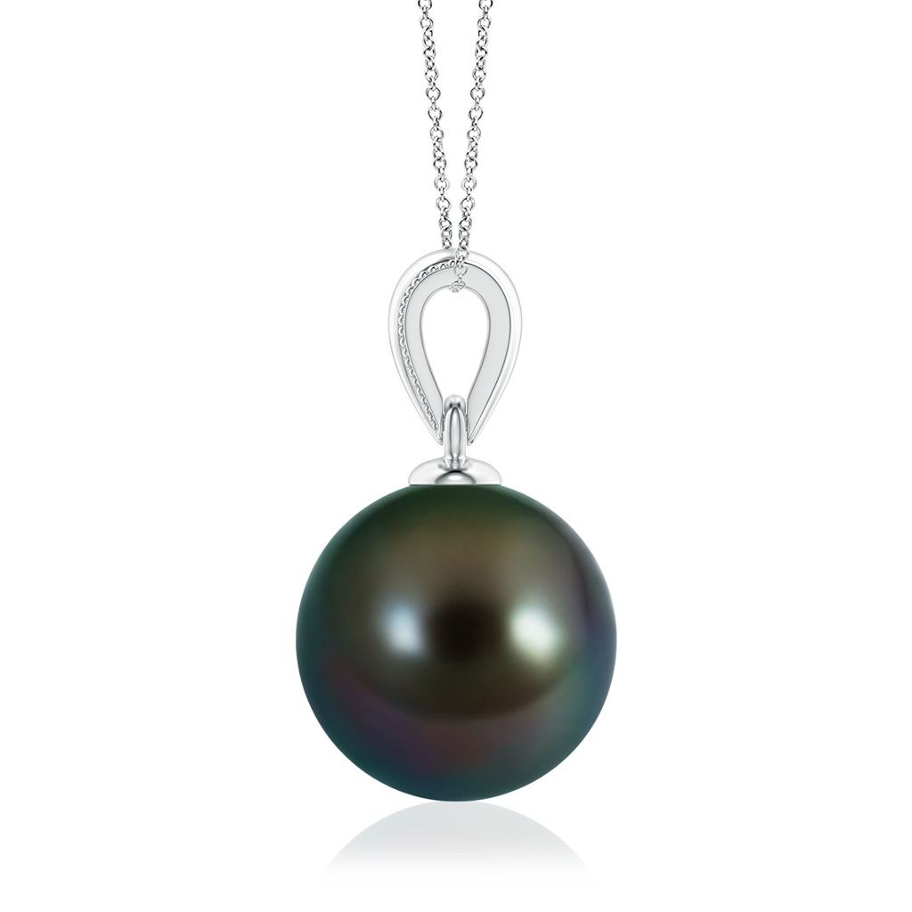 9mm AAAA Tahitian Pearl Pendant with Ornate Bale in White Gold Side 1