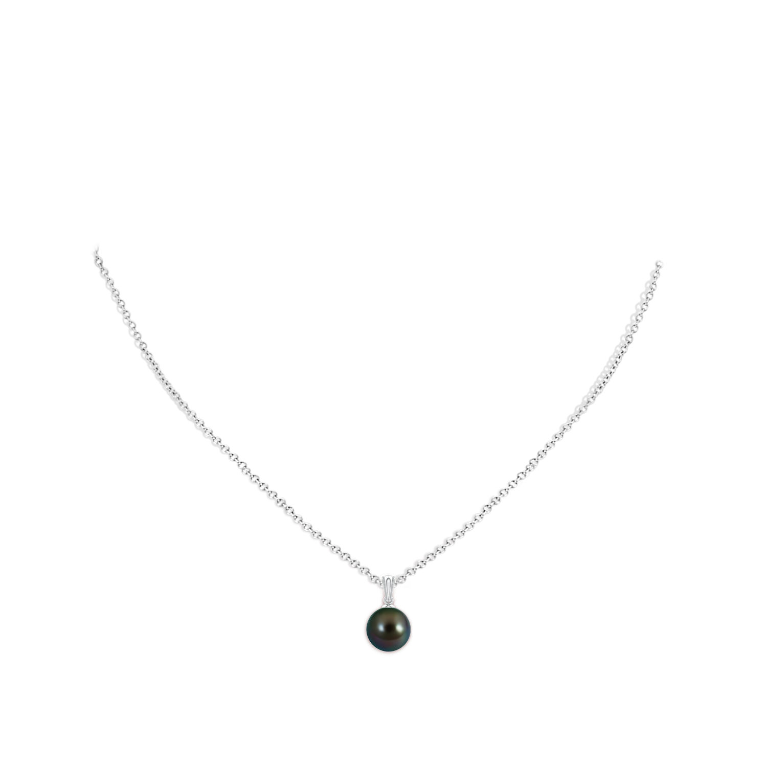 9mm AAAA Tahitian Pearl Pendant with Ornate Bale in White Gold - body_neck