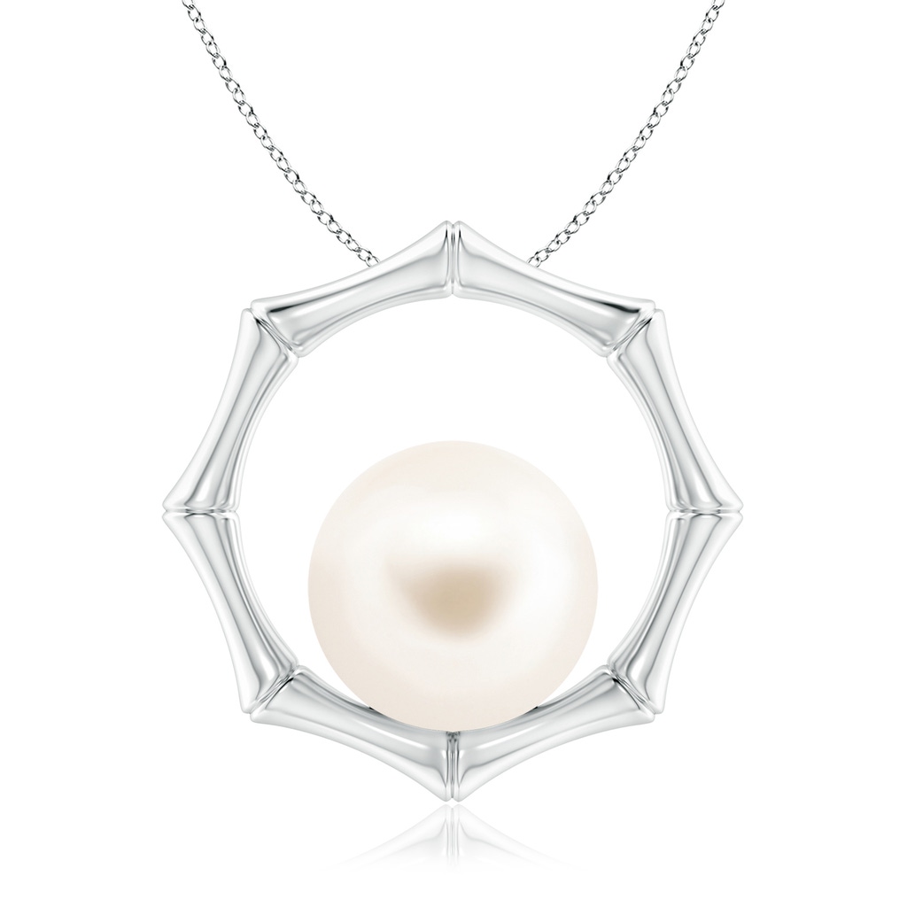 9mm AAA Freshwater Pearl Bamboo Frame Pendant in White Gold