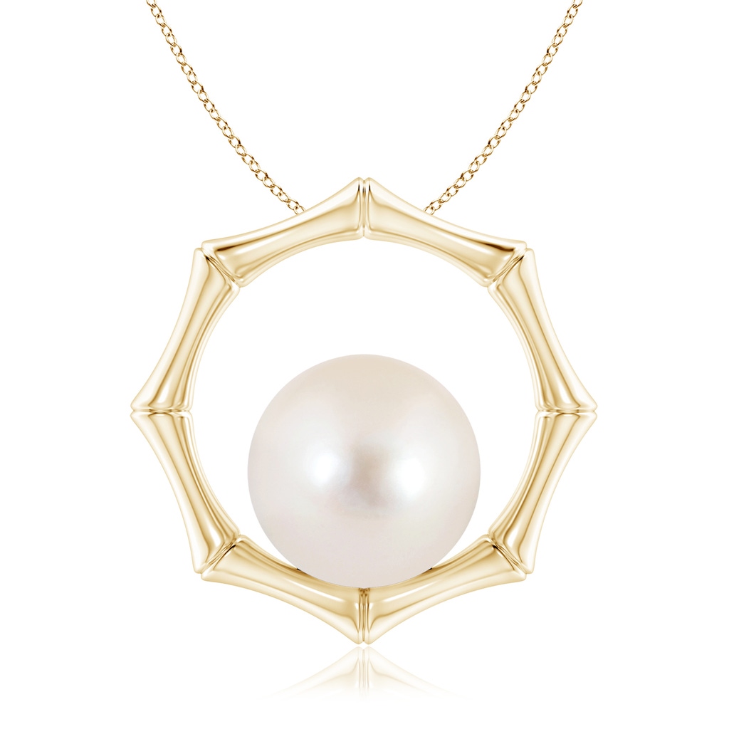 9mm AAAA Freshwater Pearl Bamboo Frame Pendant in Yellow Gold