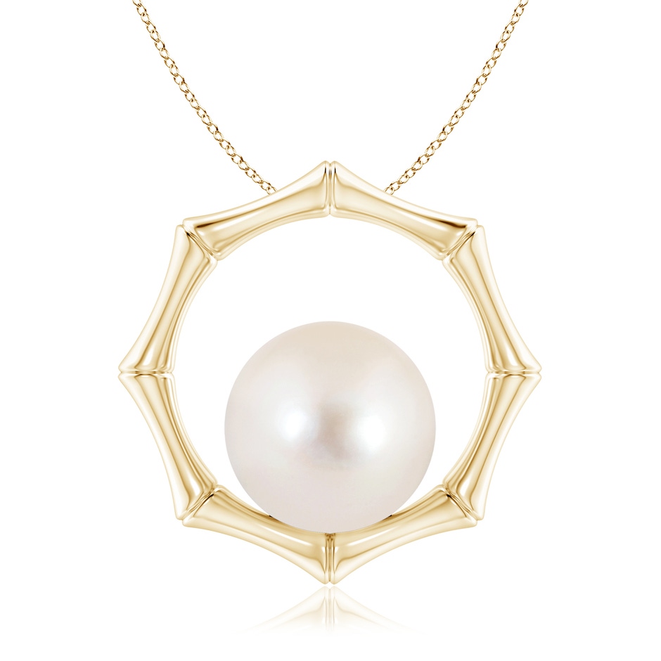 9mm AAAA Freshwater Pearl Bamboo Frame Pendant in Yellow Gold 