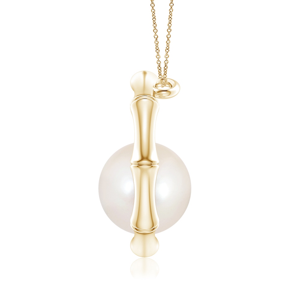 9mm AAAA Freshwater Pearl Bamboo Frame Pendant in Yellow Gold side 1