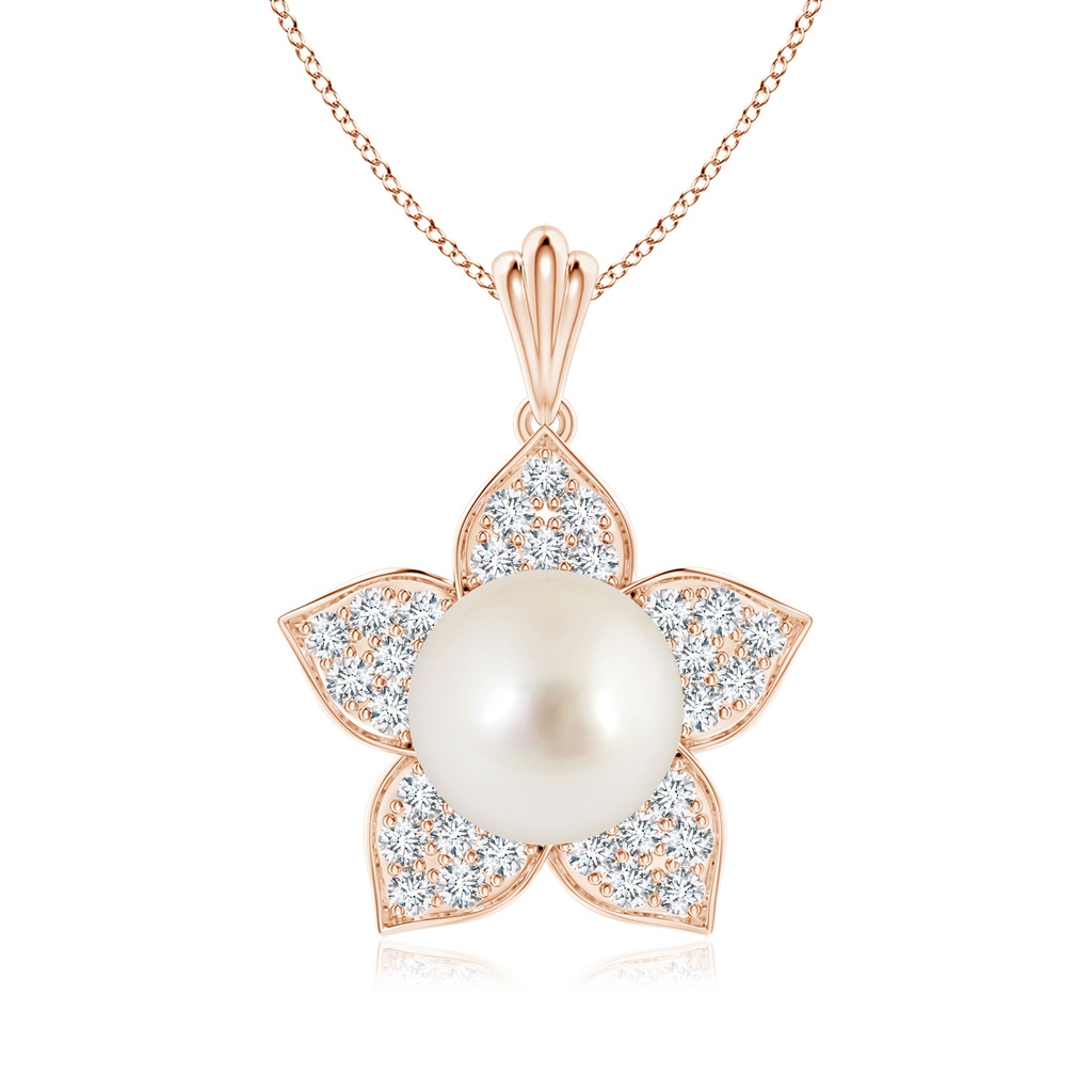 8mm AAAA South Sea Pearl and Diamond Floral Pendant in Rose Gold