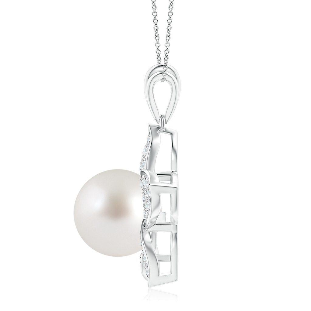 9mm AAA South Sea Pearl and Diamond Floral Pendant in White Gold Side 1