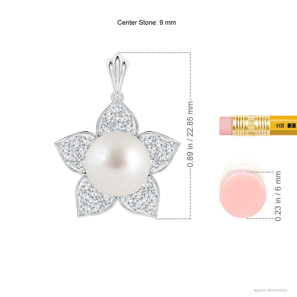 9mm AAA South Sea Pearl and Diamond Floral Pendant in White Gold Ruler