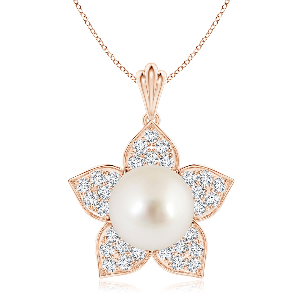 9mm AAAA South Sea Pearl and Diamond Floral Pendant in Rose Gold