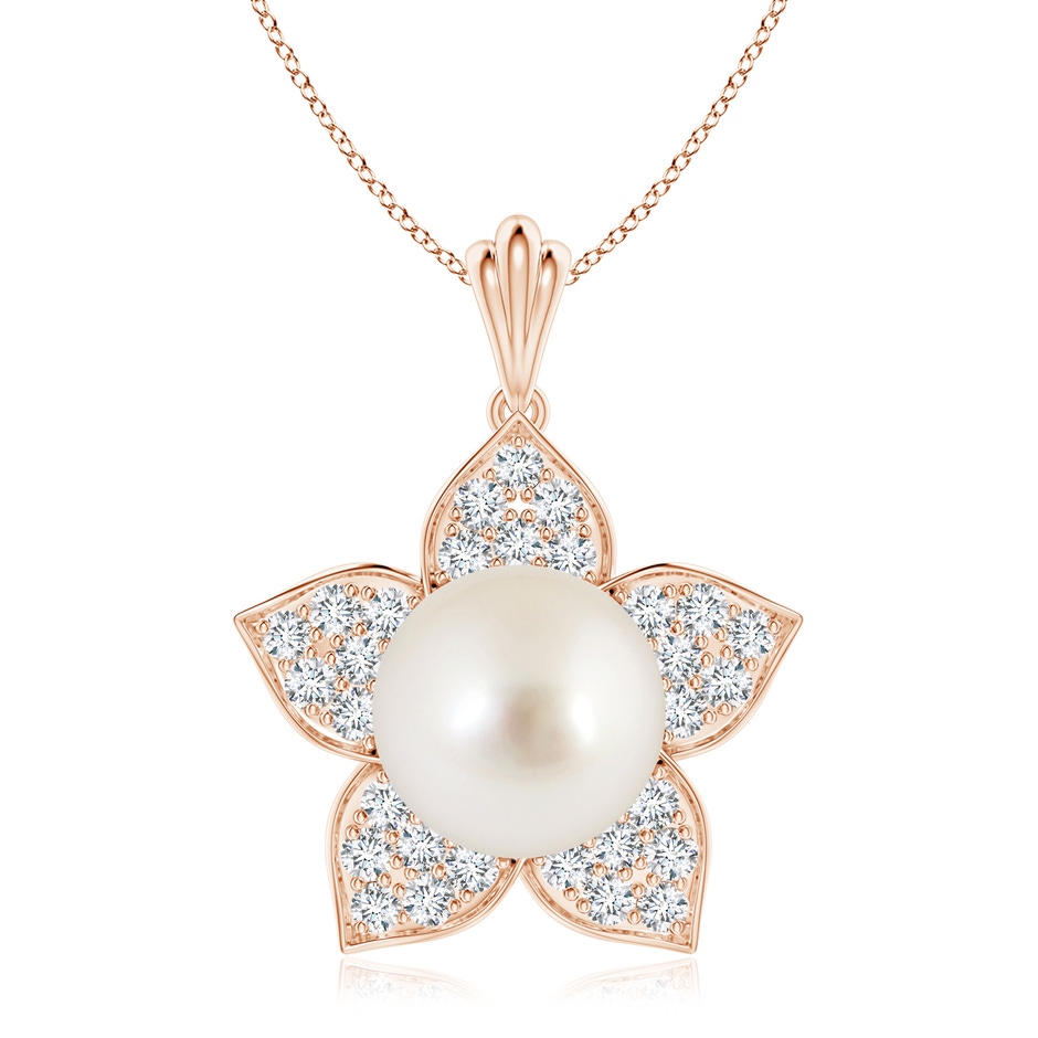 9mm AAAA South Sea Pearl and Diamond Floral Pendant in Rose Gold 