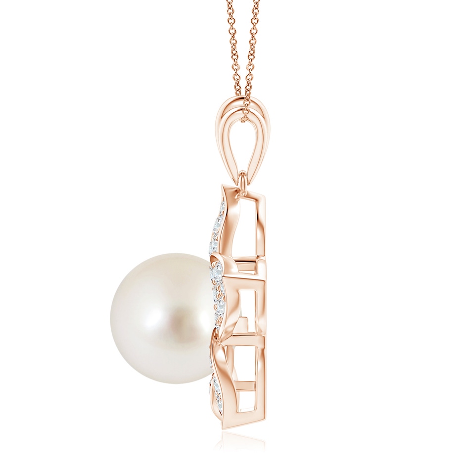 9mm AAAA South Sea Pearl and Diamond Floral Pendant in Rose Gold side 1