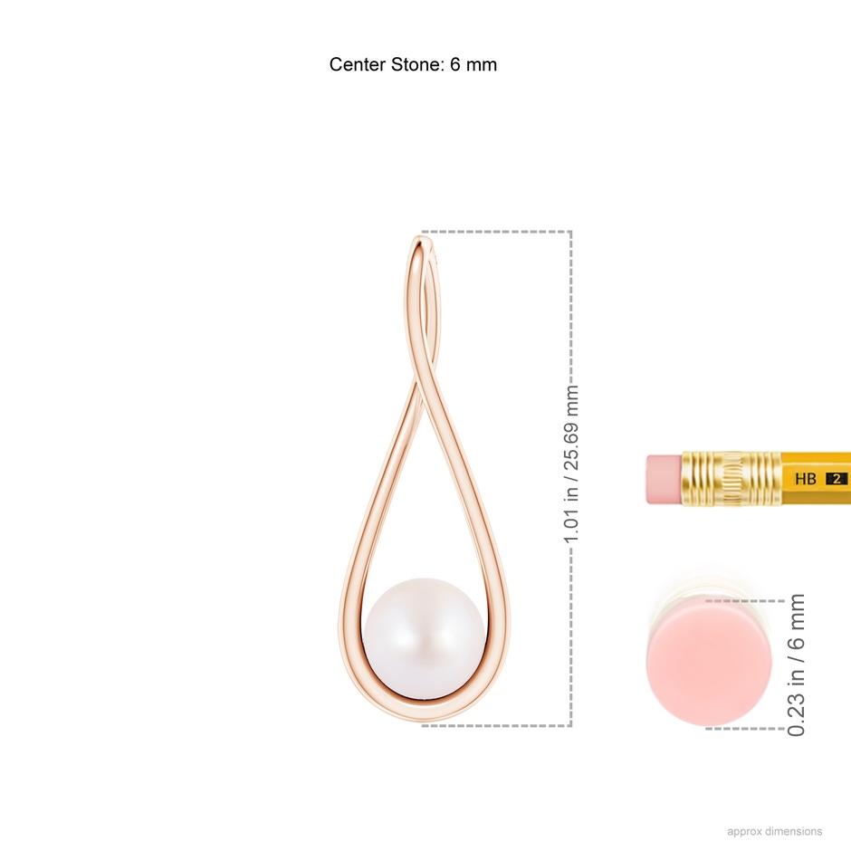 6mm AA Solitaire Japanese Akoya Pearl Cradle Pendant in Rose Gold ruler