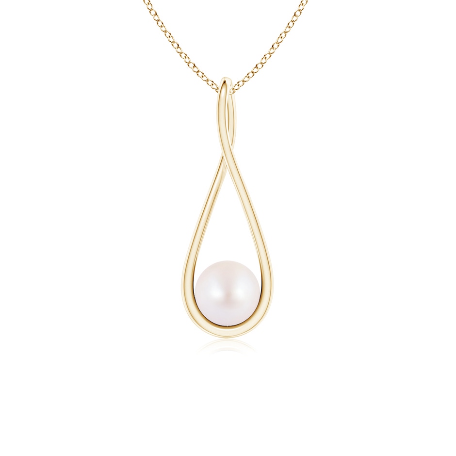 6mm AA Solitaire Japanese Akoya Pearl Cradle Pendant in Yellow Gold 