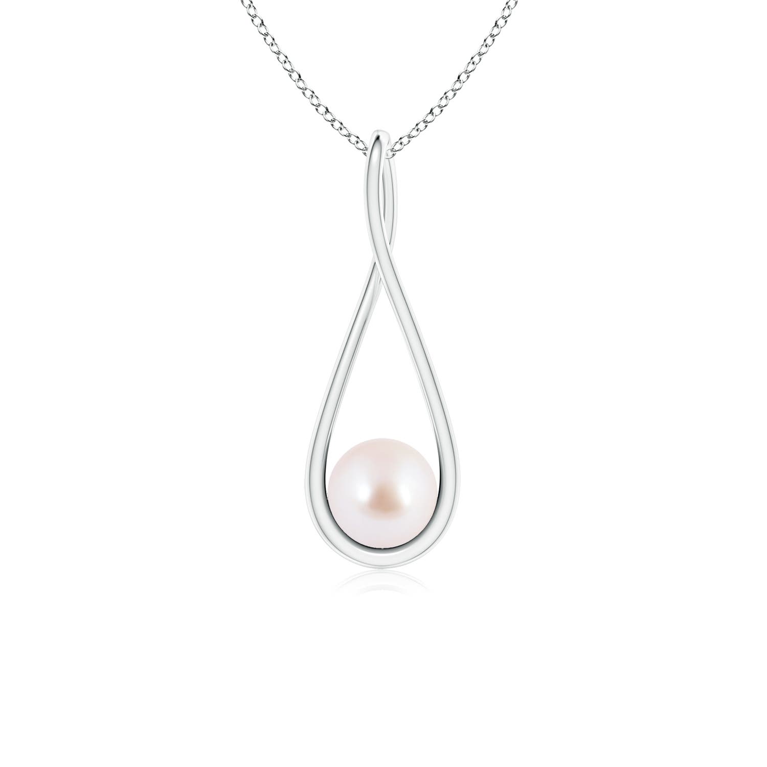 6mm AAA Solitaire Japanese Akoya Pearl Cradle Pendant in White Gold