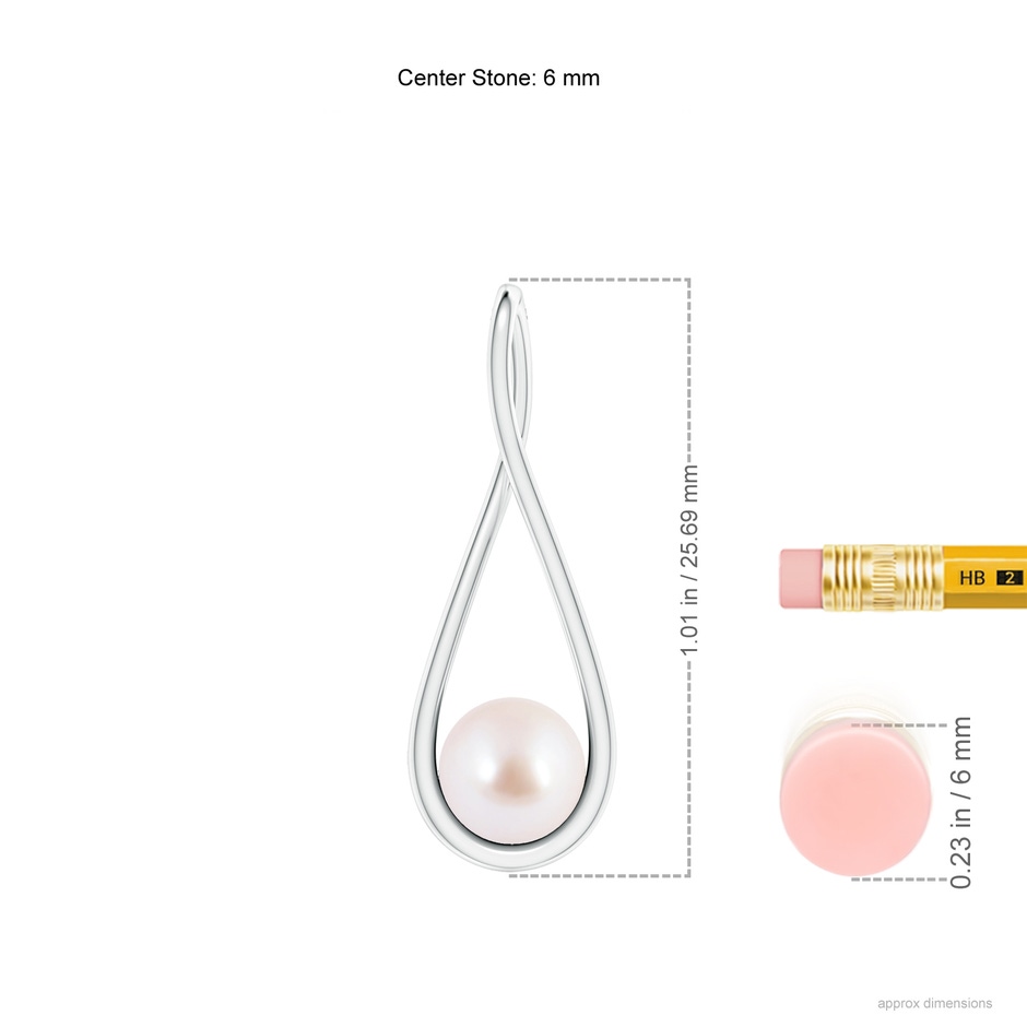 6mm AAA Solitaire Japanese Akoya Pearl Cradle Pendant in White Gold ruler