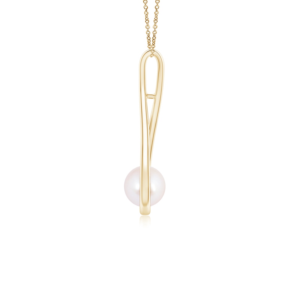 6mm AAA Solitaire Japanese Akoya Pearl Cradle Pendant in Yellow Gold side 1