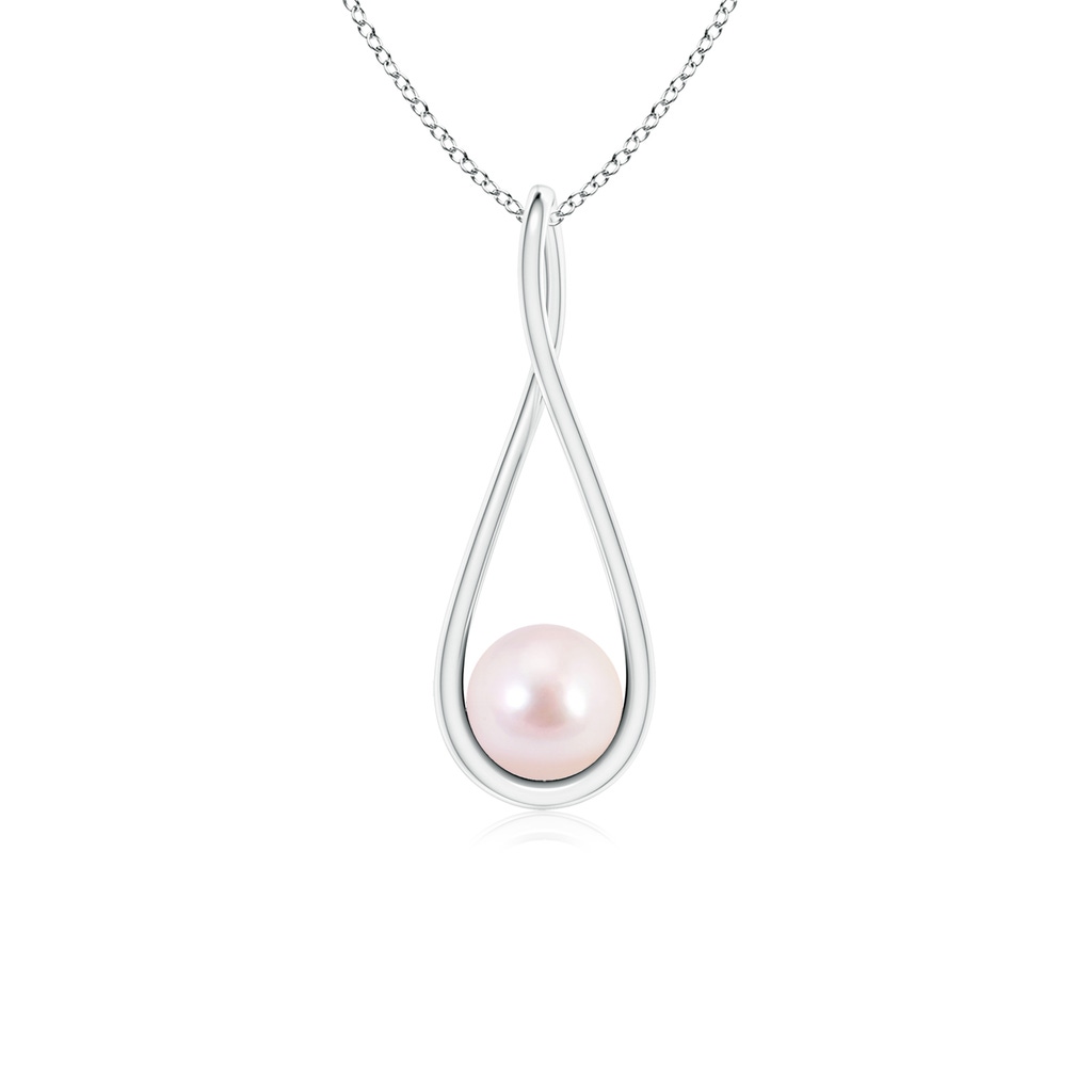 6mm AAAA Solitaire Japanese Akoya Pearl Cradle Pendant in White Gold