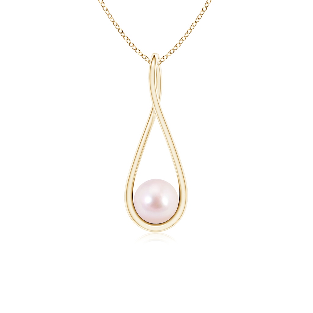 6mm AAAA Solitaire Japanese Akoya Pearl Cradle Pendant in Yellow Gold