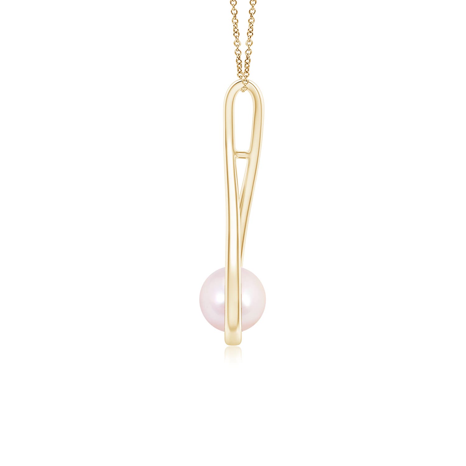 6mm AAAA Solitaire Japanese Akoya Pearl Cradle Pendant in Yellow Gold