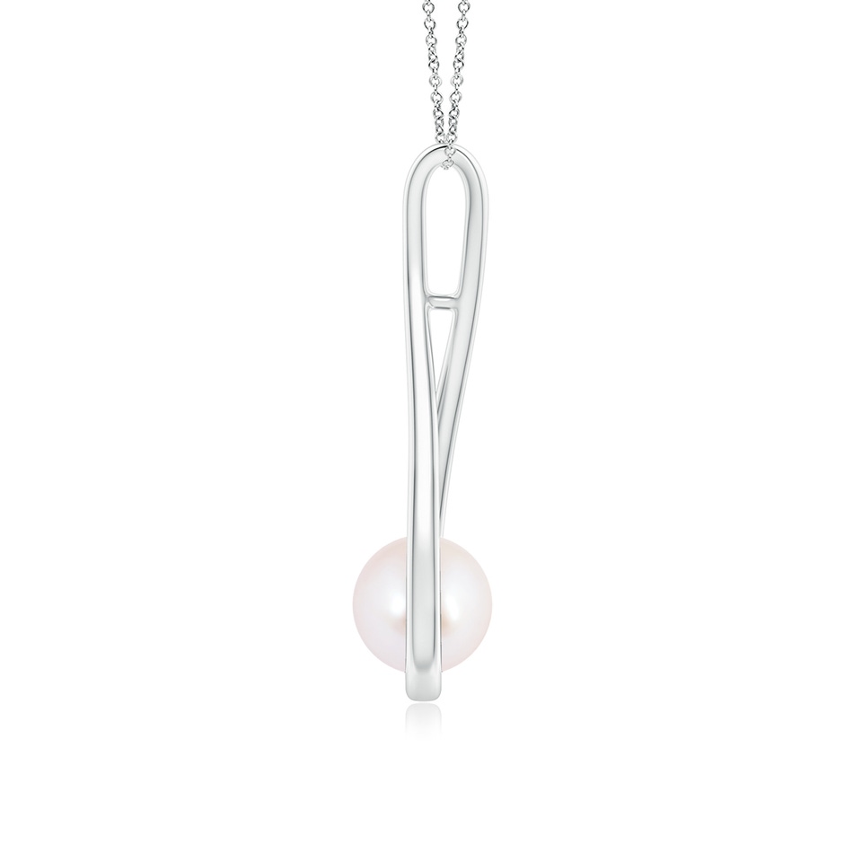 7mm AAA Solitaire Japanese Akoya Pearl Cradle Pendant in White Gold side 1