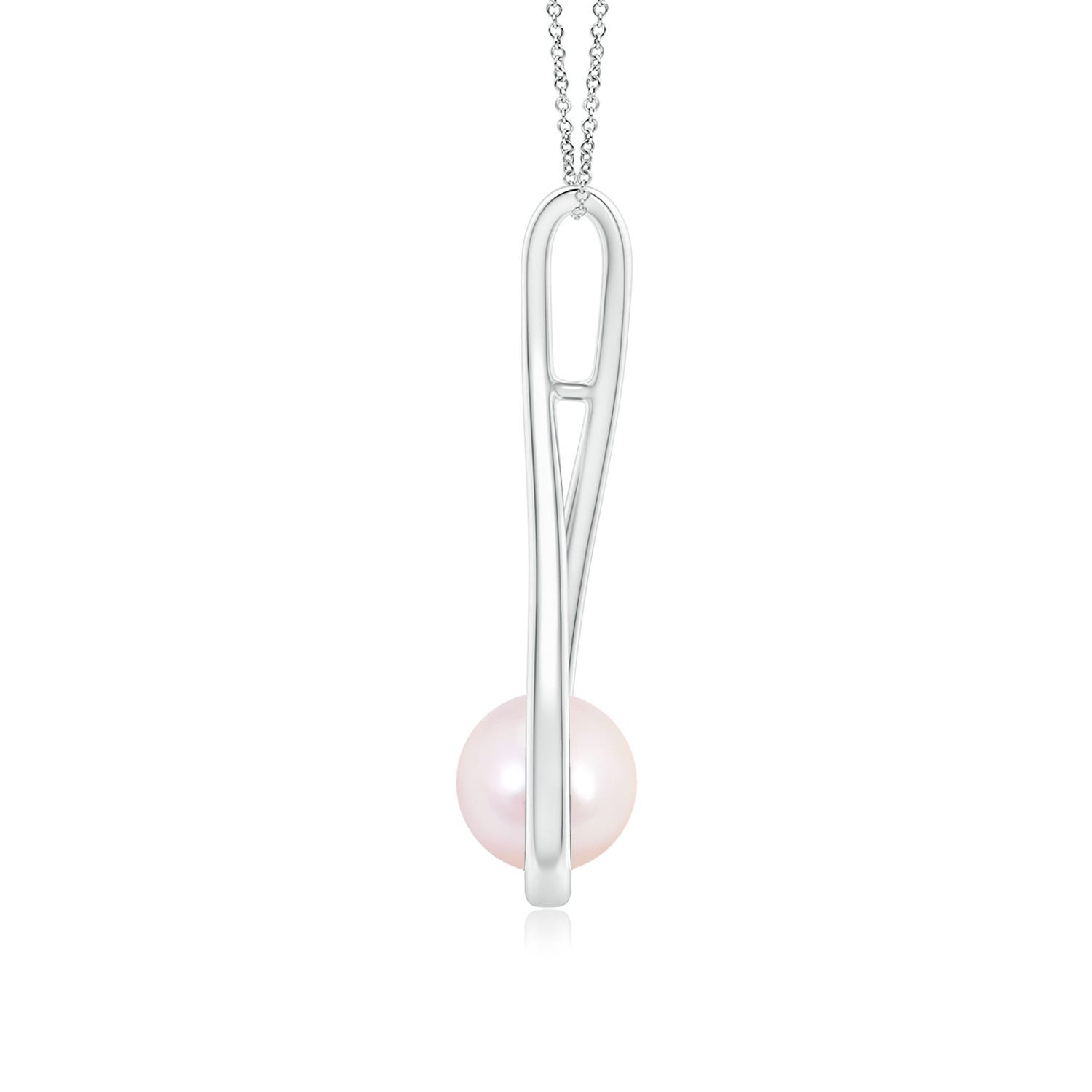 7mm AAAA Solitaire Japanese Akoya Pearl Cradle Pendant in P950 Platinum - side 1