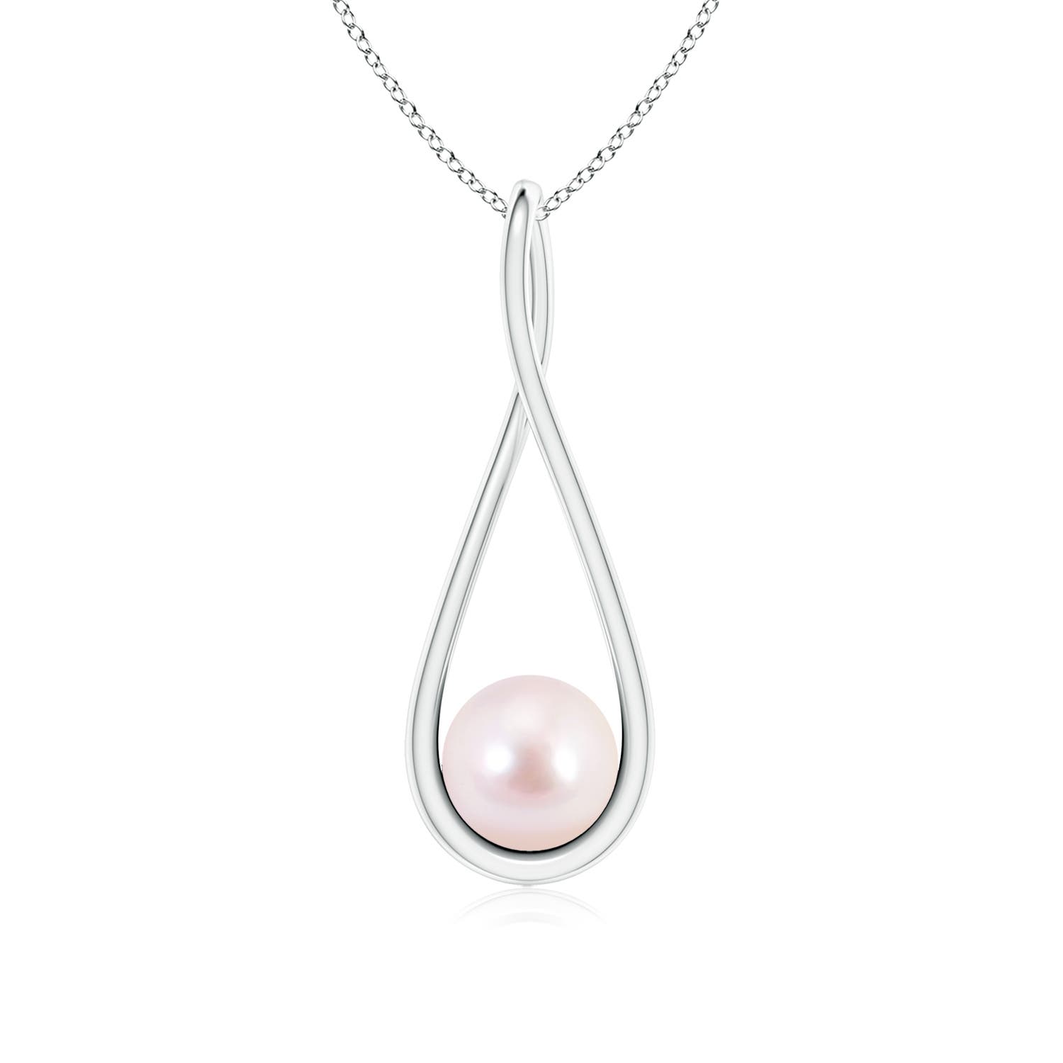 7mm AAAA Solitaire Japanese Akoya Pearl Cradle Pendant in White Gold