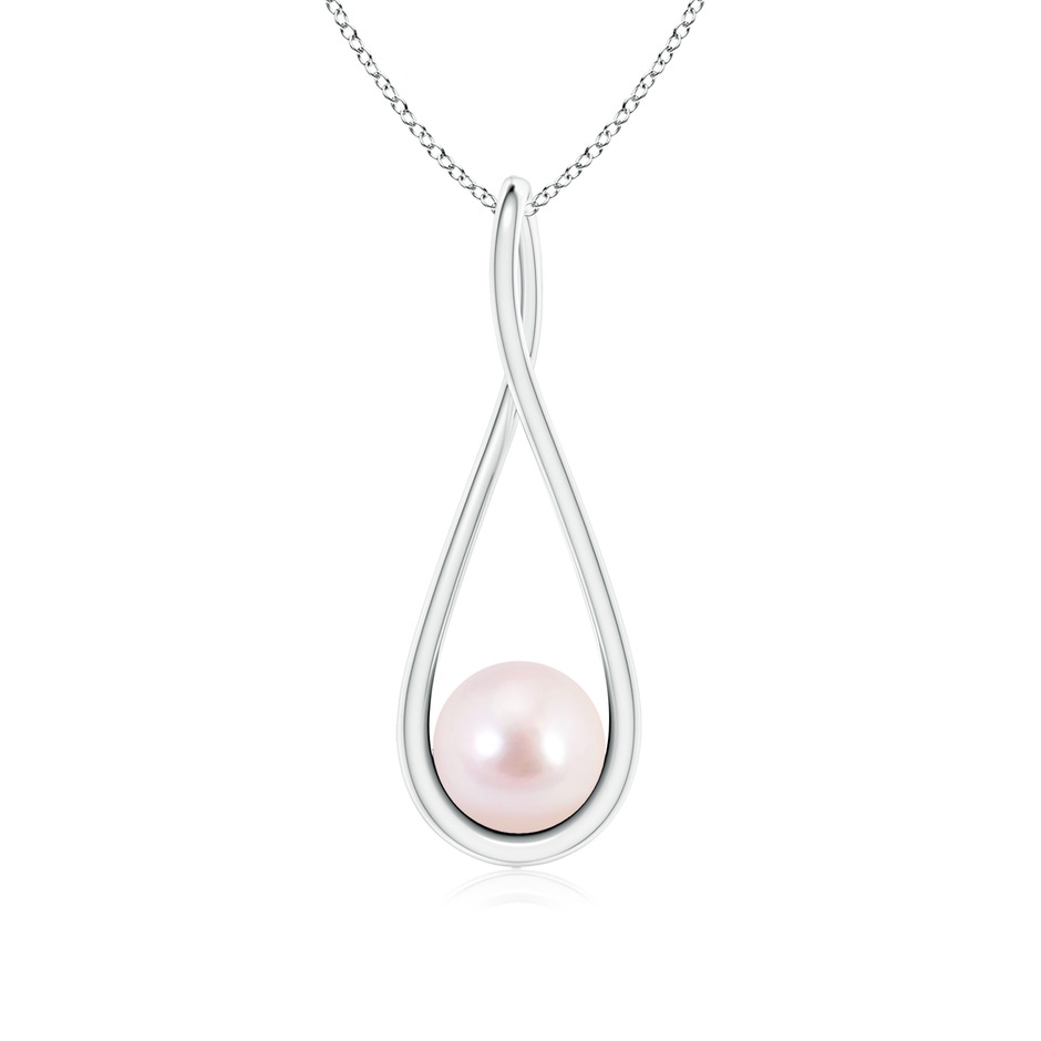 7mm AAAA Solitaire Japanese Akoya Pearl Cradle Pendant in White Gold 