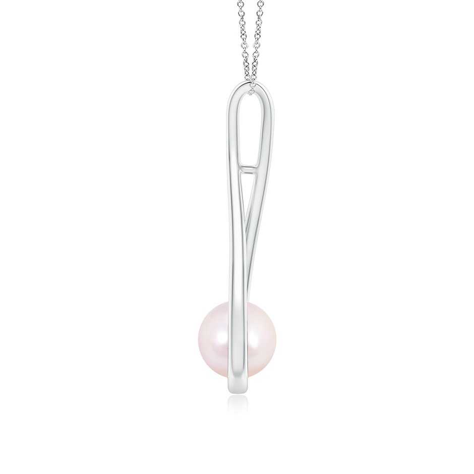 7mm AAAA Solitaire Japanese Akoya Pearl Cradle Pendant in White Gold side 1