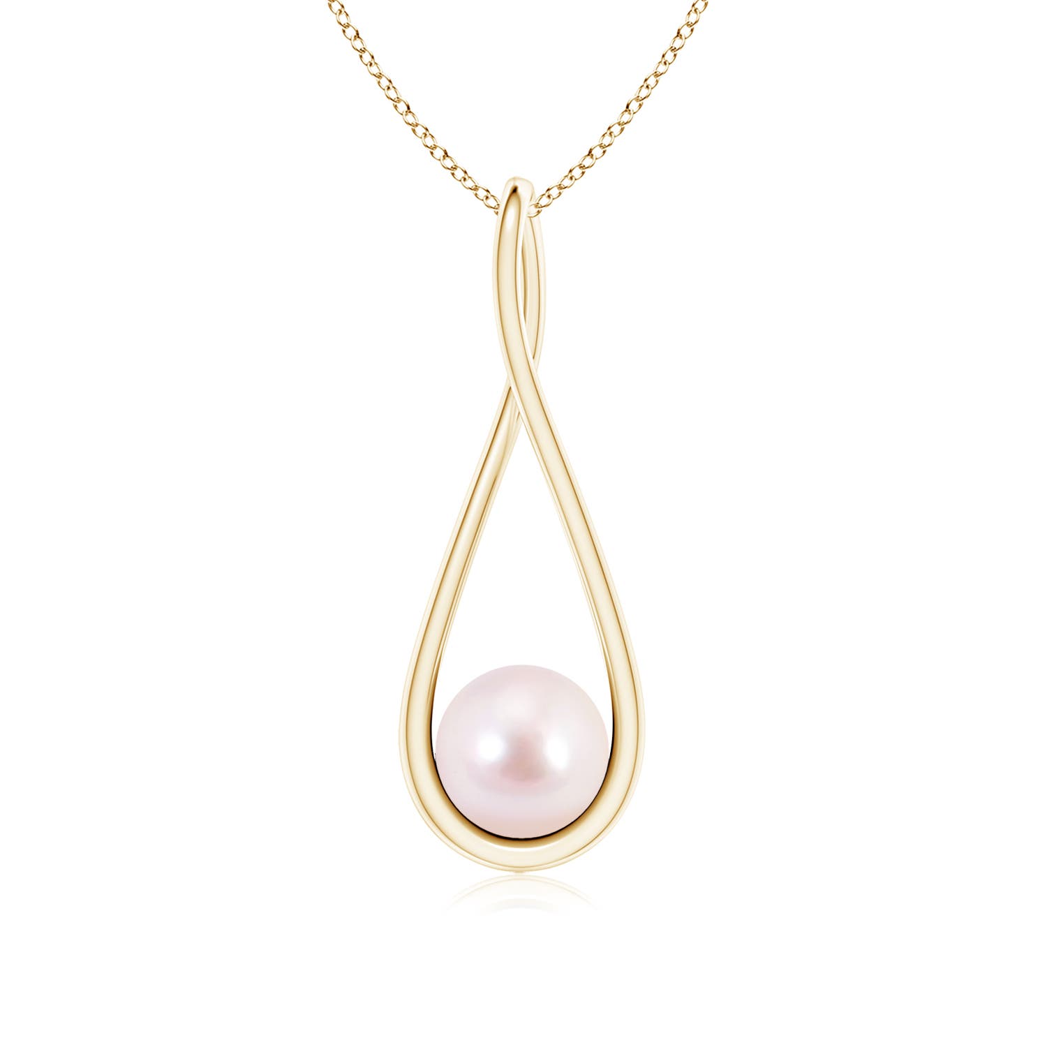 7mm AAAA Solitaire Japanese Akoya Pearl Cradle Pendant in Yellow Gold