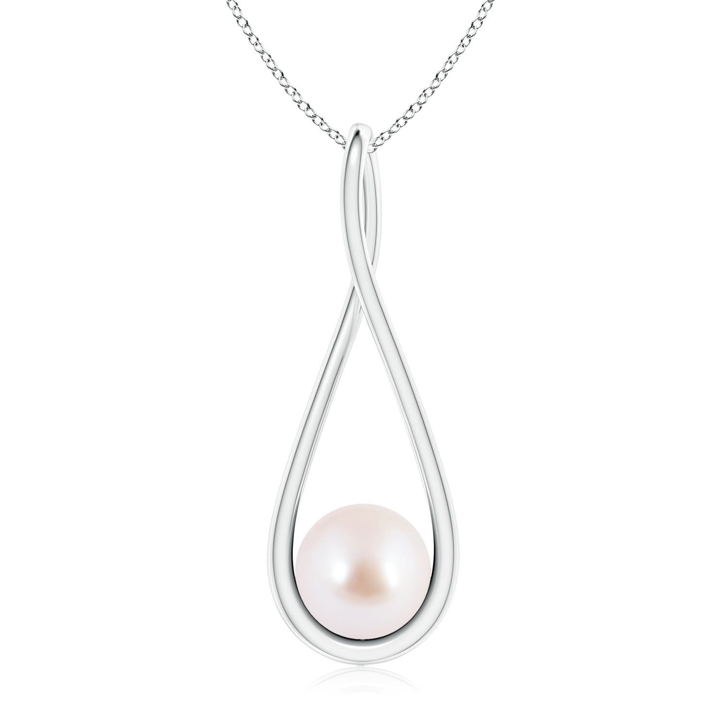 8mm AAA Solitaire Japanese Akoya Pearl Cradle Pendant in White Gold