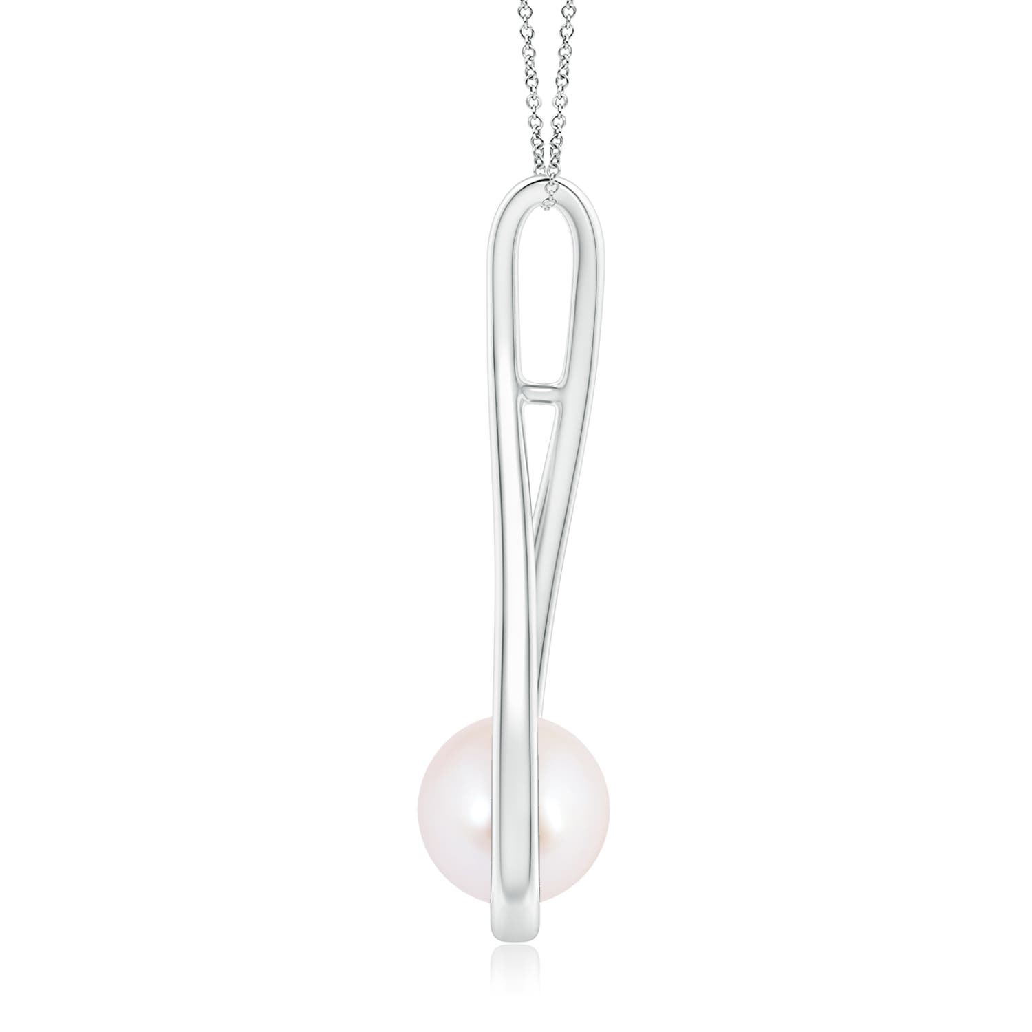 8mm AAA Solitaire Japanese Akoya Pearl Cradle Pendant in White Gold
