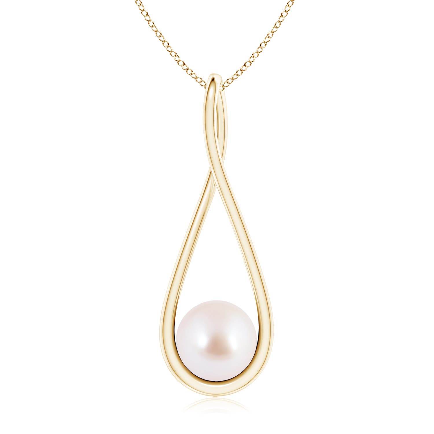 8mm AAA Solitaire Japanese Akoya Pearl Cradle Pendant in Yellow Gold