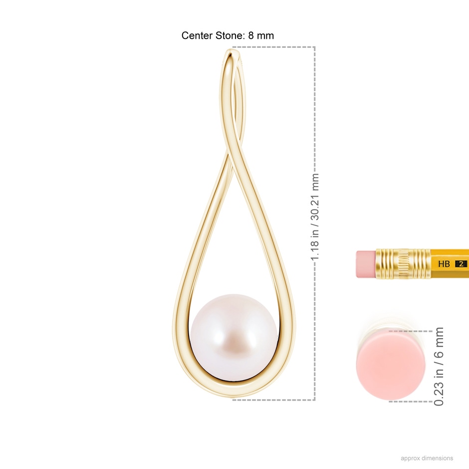 8mm AAA Solitaire Japanese Akoya Pearl Cradle Pendant in Yellow Gold ruler